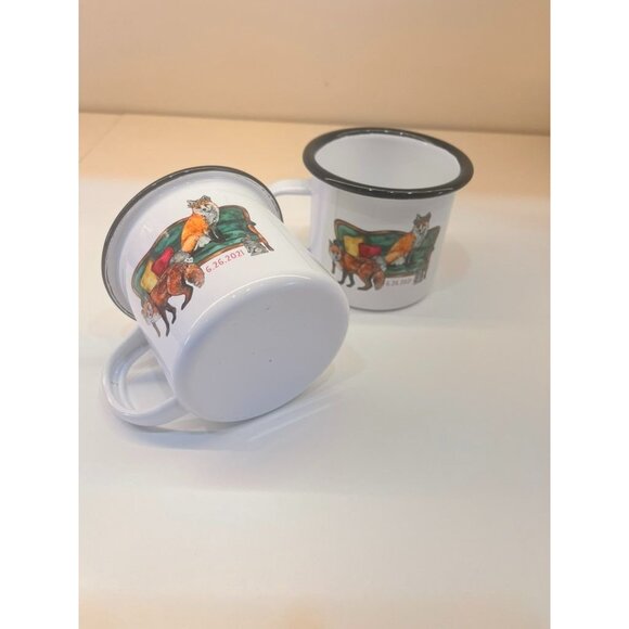 Custom Enamel Camping Mug Funny Lounging Fox with Tiara a Queen to be sure. - Picture 2 of 2